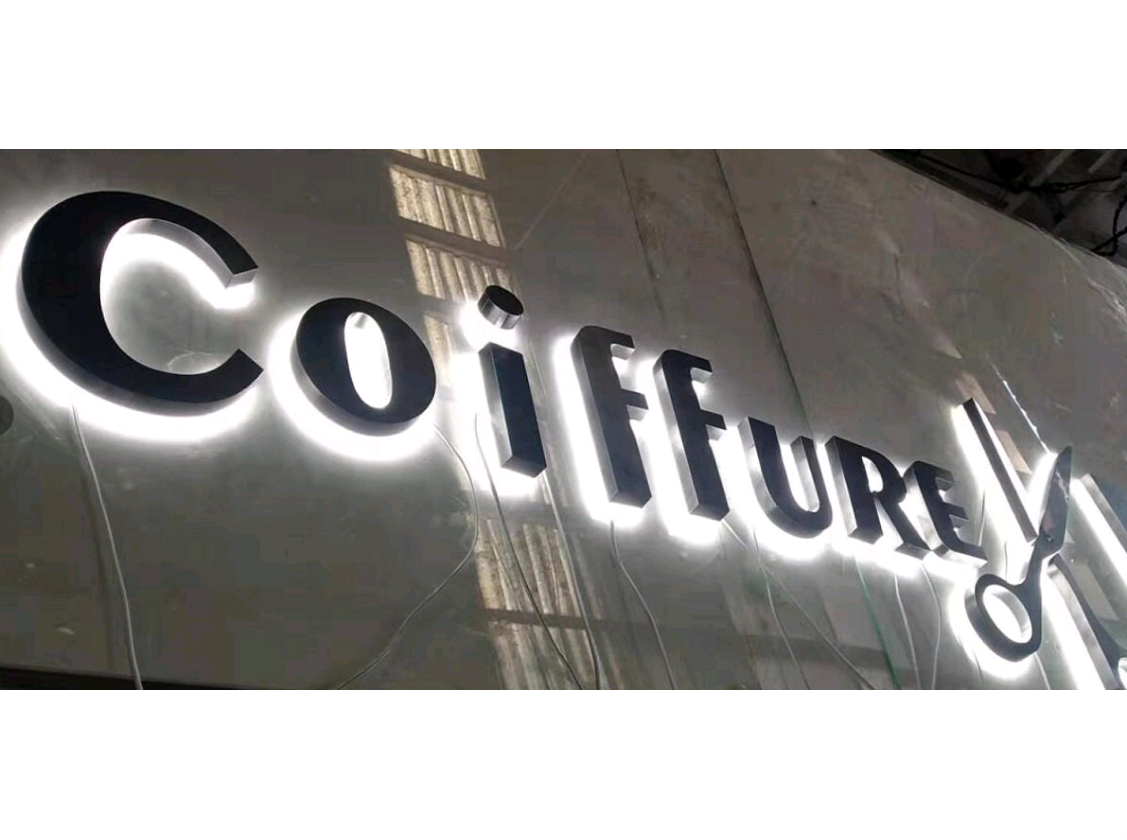 Stainless steel sign, Illuminated Logo Sign-Backlit-Brushed Metal with acrylic- 3D Design Personalized Signage-Personalized Channel Letters
